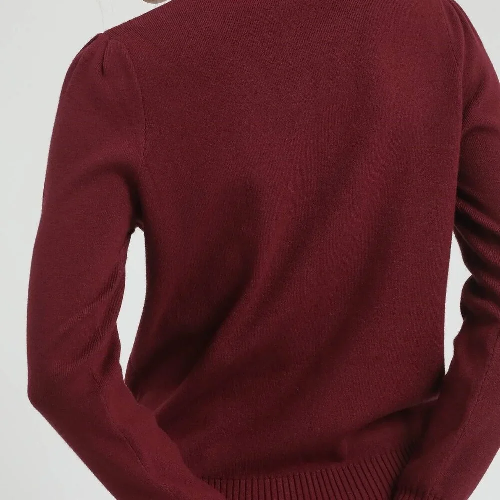 Umgee Ribbed Round Neck Sweater‎ with Ruffle Contrast Trim - Picture 6 of 6
